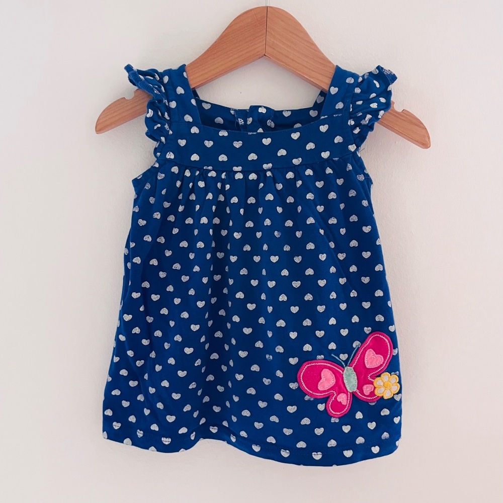 5/$20💥🦋 Butterfly Embroidery Summer Dress, Flutter Sleeve, Blue White Polka Dot